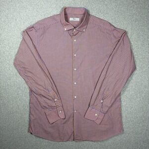 Ingram International Line Mens XL Button Down Shirt Orange Blue Stripe Italy